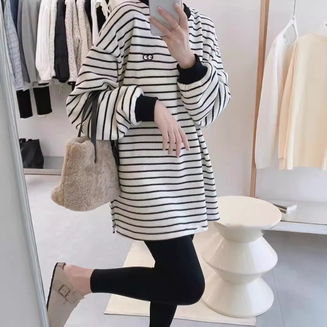 Толстовка для беременных, осень-зима, утолщенная, полосатая, свободная, длинный рукав, новая модель