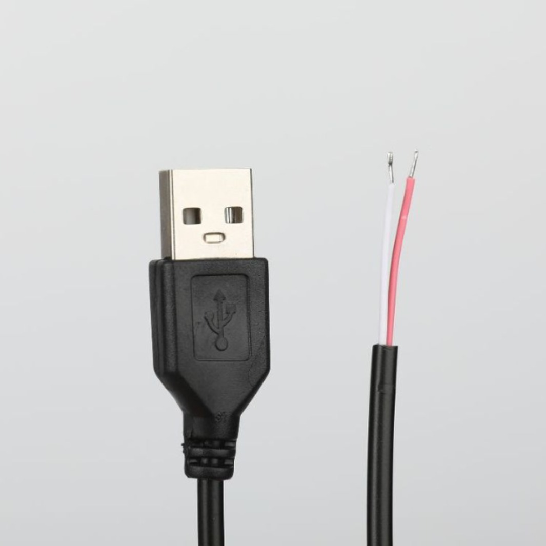 USB силовой кабель, двухжильный, зарядный, USB одноглавый кабель с мужским концом, полуфабрикат, горячая оловянная хвостовая линия