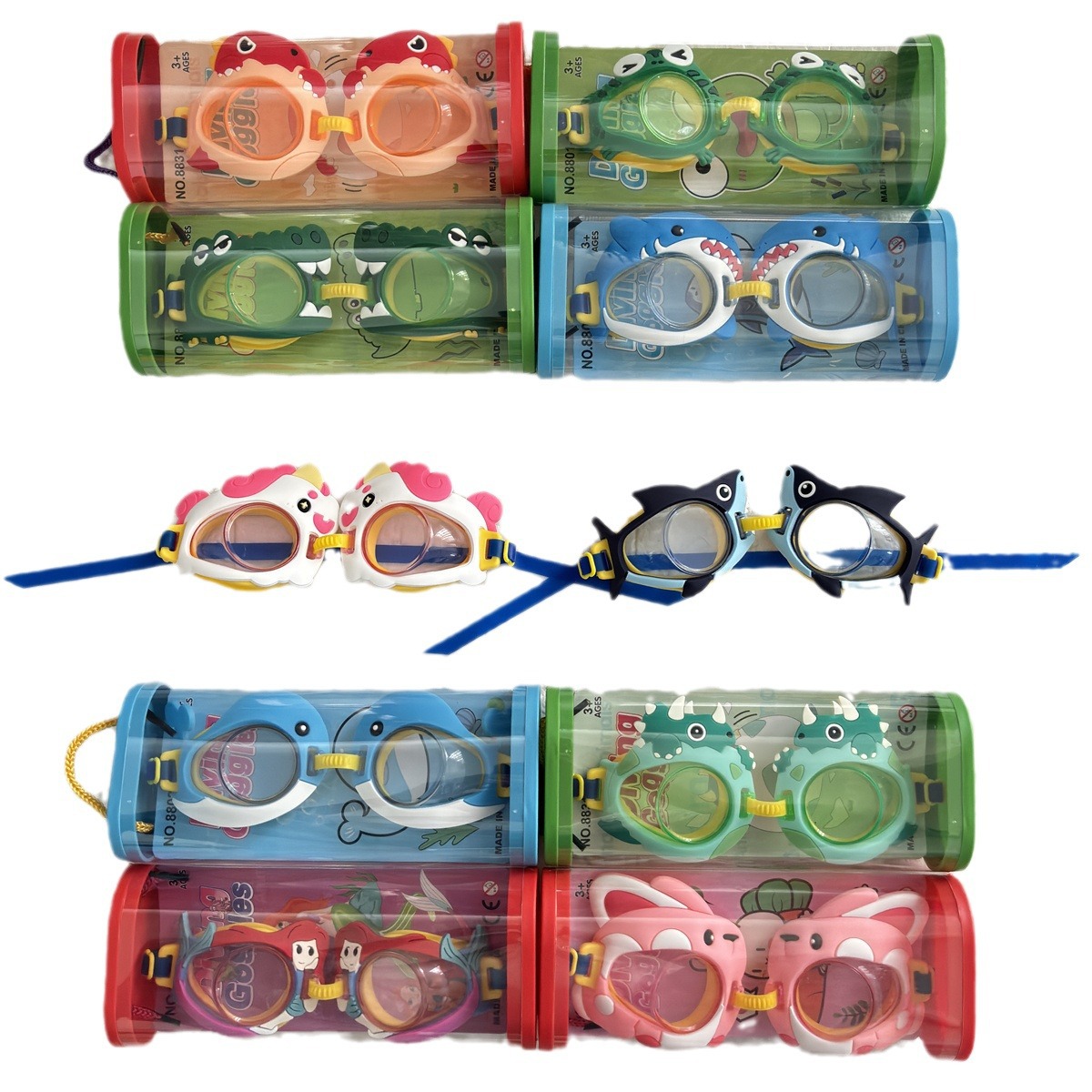 Children's Cartoon Dinosaur Men's and Women's Bathing Beach Toys Swimming Goggles Silicone High-Definition Anti-Fog Goggles Dinosaur Swimming Goggles