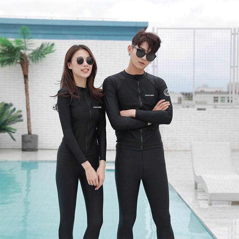 Diving Suit Korean Style Couple's Swimsuit Women's Top Quick-Drying Two-Piece Rash Guard Long-Sleeve Sun Protection Clothing Sports Fitness Surfing
