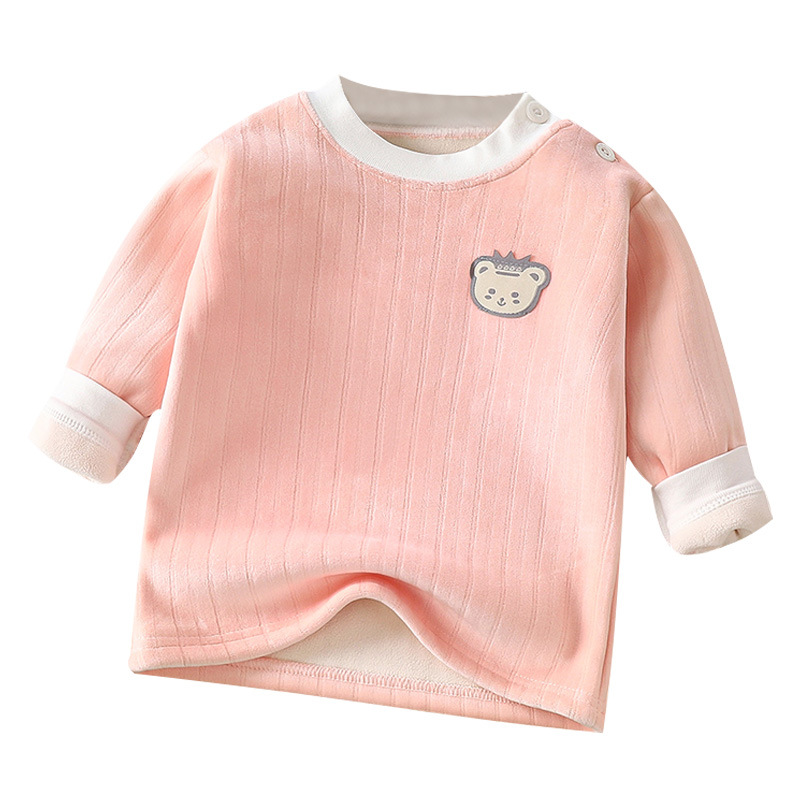 Children's warm top boys and girls autumn and winter bottoming shirt baby thickened pajamas children's fleece-lined long-sleeved autumn clothes
