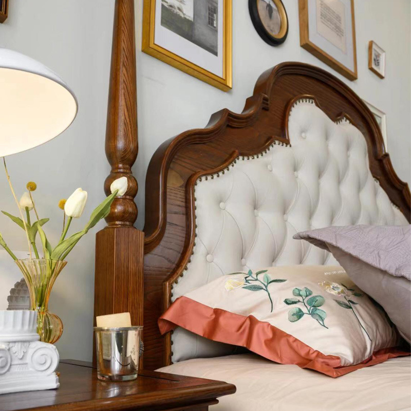 American Retro Solid Wooden Bed French Princess Bed Bedside Table Dresser Bucket Bedroom Complete Set of High-end Furniture