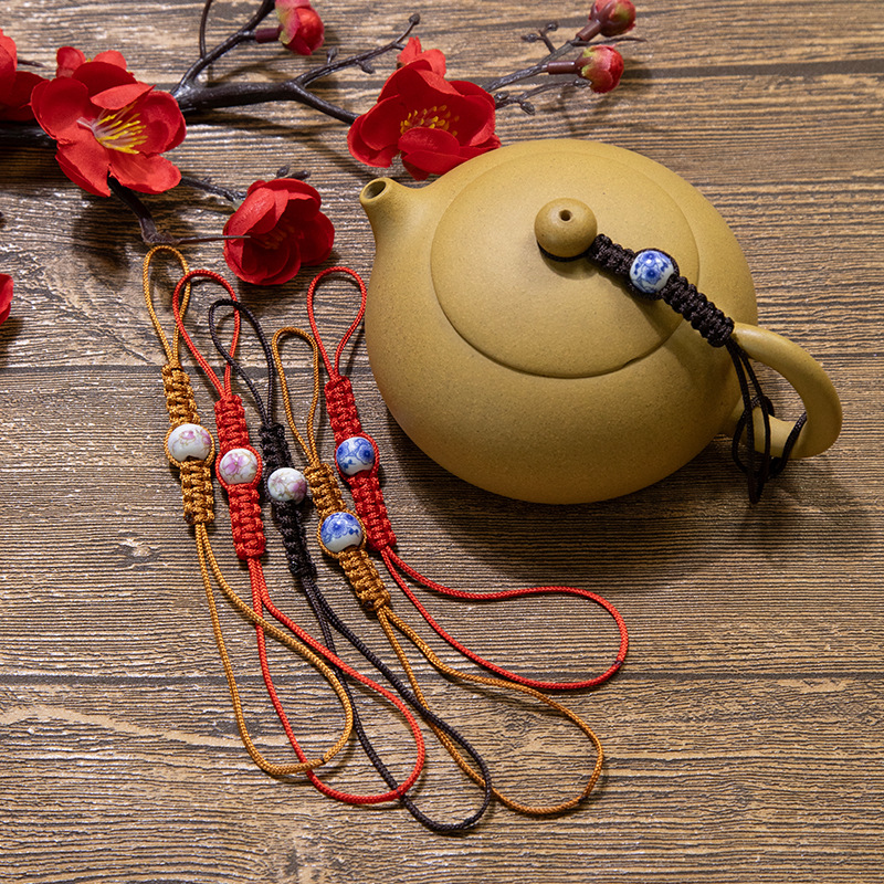 Hand-woven ceramic beads teapot rope thick rope firm teapot cover rope high-grade purple clay pot glass cup rope wholesale