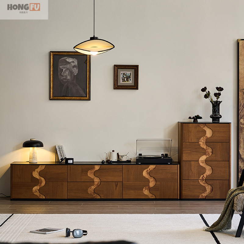Medieval Solid Wood Teak Tv Cabinet French Living Room High Style Song Style Aesthetic Small Apartment Living Room Video Cabinet Combination Cabinet