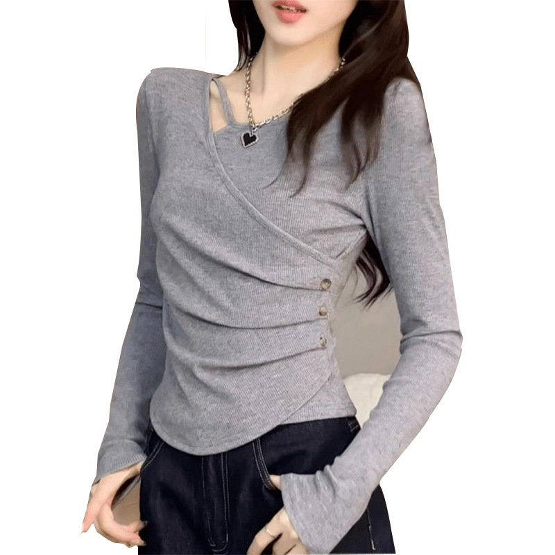 Double-sided Thread Velvet Base Shirt plus size Women's Long-sleeved T-shirt Women's Autumn Girl's Cute chubby girl Slimming Top