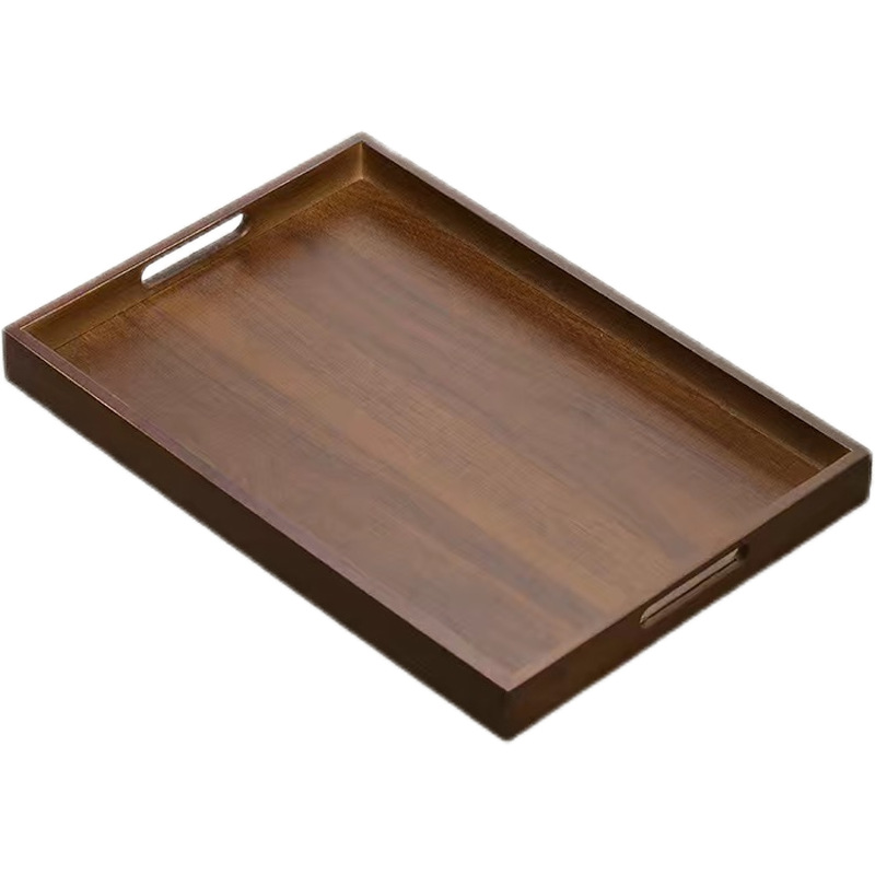 Bamboo Tray Walnut Grain Handle Tray Household Tea Tray Hotel Tea Tray Rectangular Storage Tray Factory Wholesale