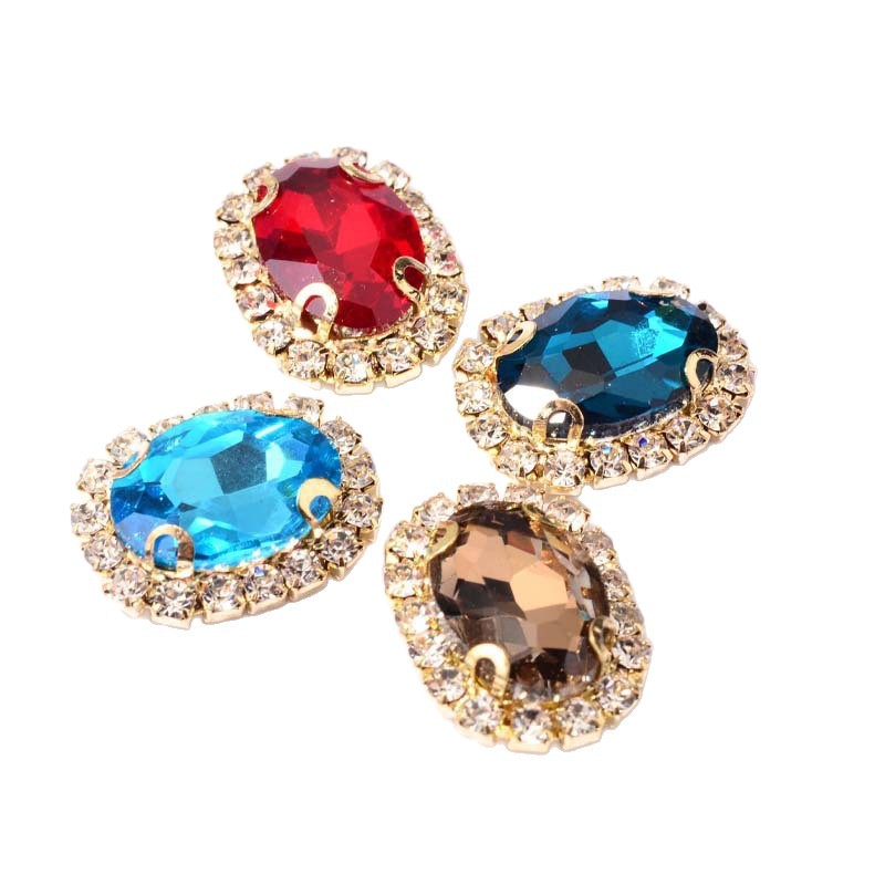 DIY Hairpin Headband Hair Accessory Accessories Hand-Sewn Claw Rhinestone Cross-Border Glass Rhinestone Claw Chain Border Oval Wholesale