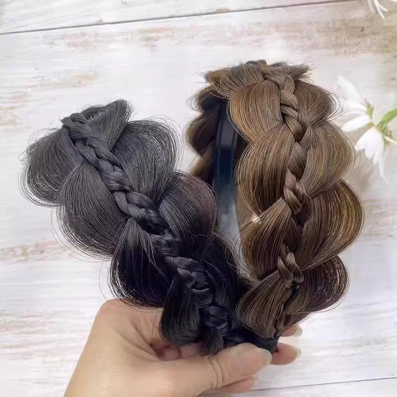 Cross-Border Hot-Selling Wig and Headband Integrated Braided Hairpin High Skull Cover White Hair Fishbone Braid Headband Hair Accessories Wig