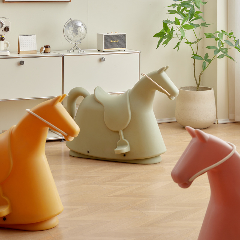 Scandinavian Kidsren's Rocking Horse Ins Creative Popular Cartoon Pony Chair Home Simple Coordination Balance Animal Stool