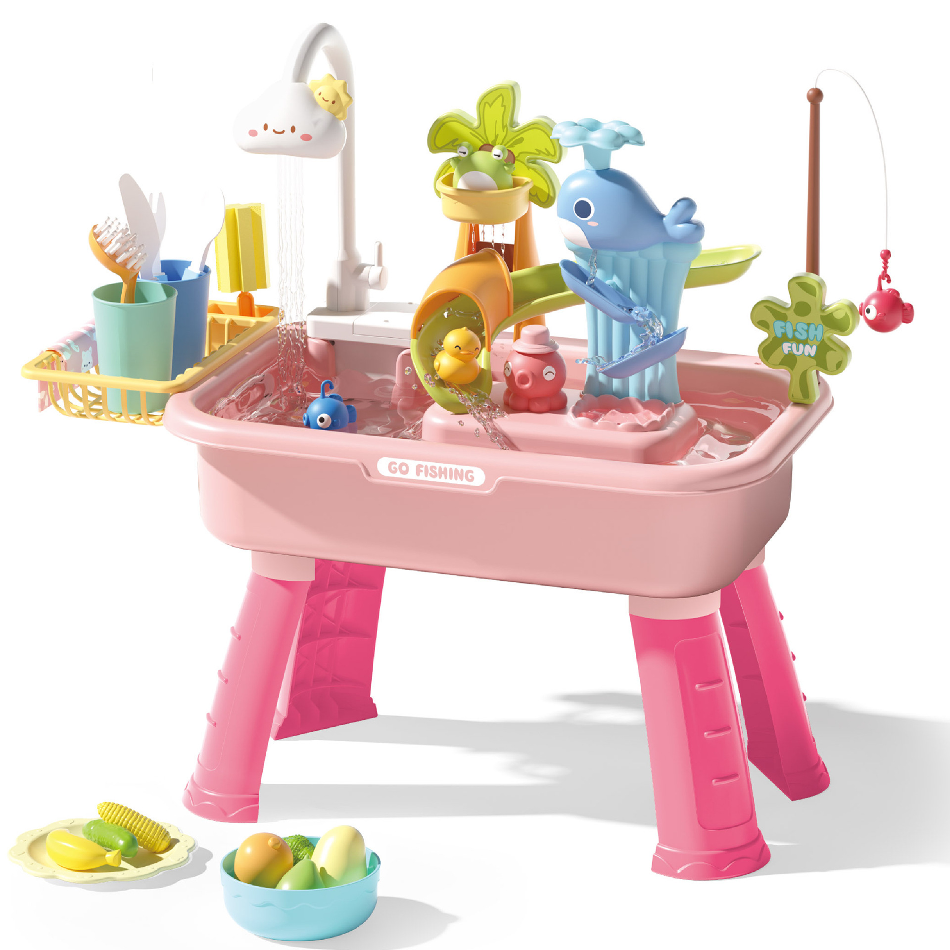 Cross-Border Children's Electric Circulating Water Dishwasher Kitchen Washbasin Set Play House Fishing Duck Water Toy