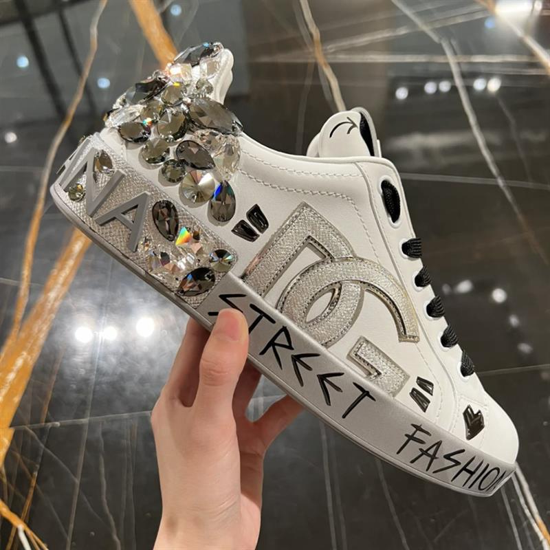 [Gao Ding] avant-garde versatile fashion fabric full cowhide material stitching Paris DG daddy shoes thick bottom sneaker