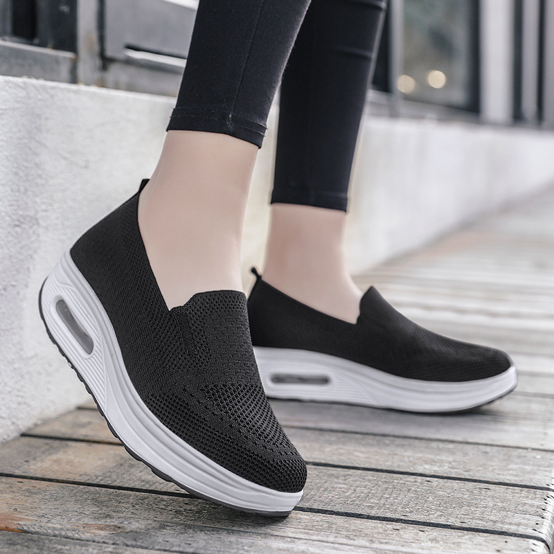 Foreign Trade 2025 Large Size Women's Shoes Pure Color Breathable Fly Woven Shoes One-Leg Women's Sports Shoes Socks Casual Shoes