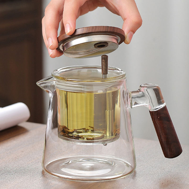 Teapot Household Walnut Thickeneded High Borosilicate Elegant Cup Set Liner One-Click Filter Tea Water Separation Teapot