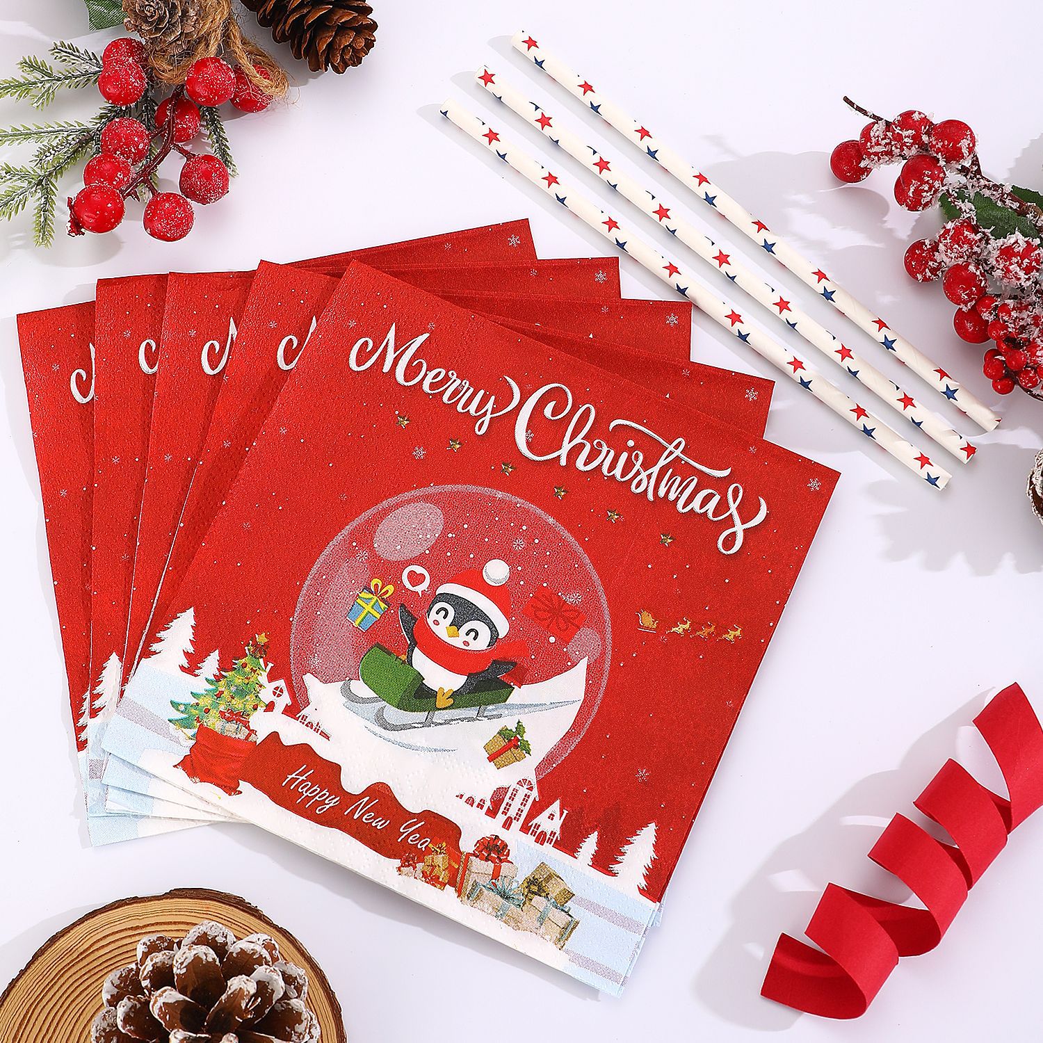 New Red Christmas Paper Towels Santa Claus Crystal Ball Blue Snowman Various Style Paper Towels Available in Choice