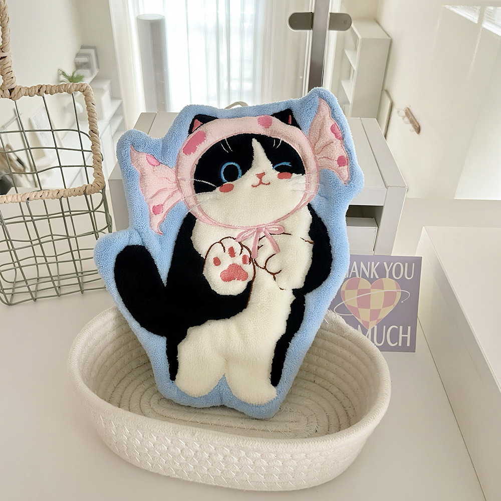 Cat Hand Towel Manufacturer Wholesale Water-Absorbent and Easy-Drying Kitchen Hand Towel Bathroom Cartoon Hanging Children's Small Towel