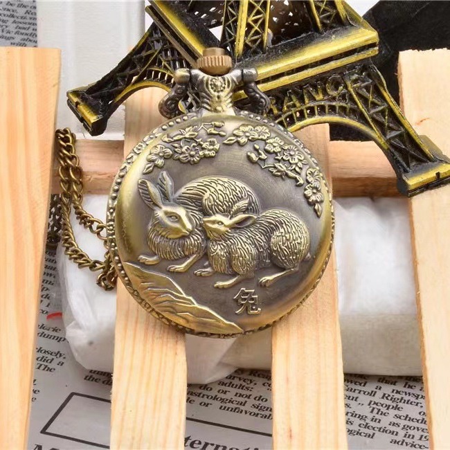 Wholesale Retro Flip Zodiac Large Pocket Watch Creative Men's and Women's Students Watch Large Dial Old People