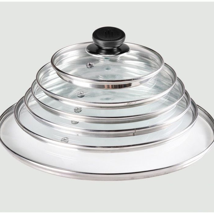 Factory Direct Sales G-Shaped Pot Lid Household Wok Lid Tempered Glass Pot Lid Anti-Fall Pot Lid Does Not Include Handle
