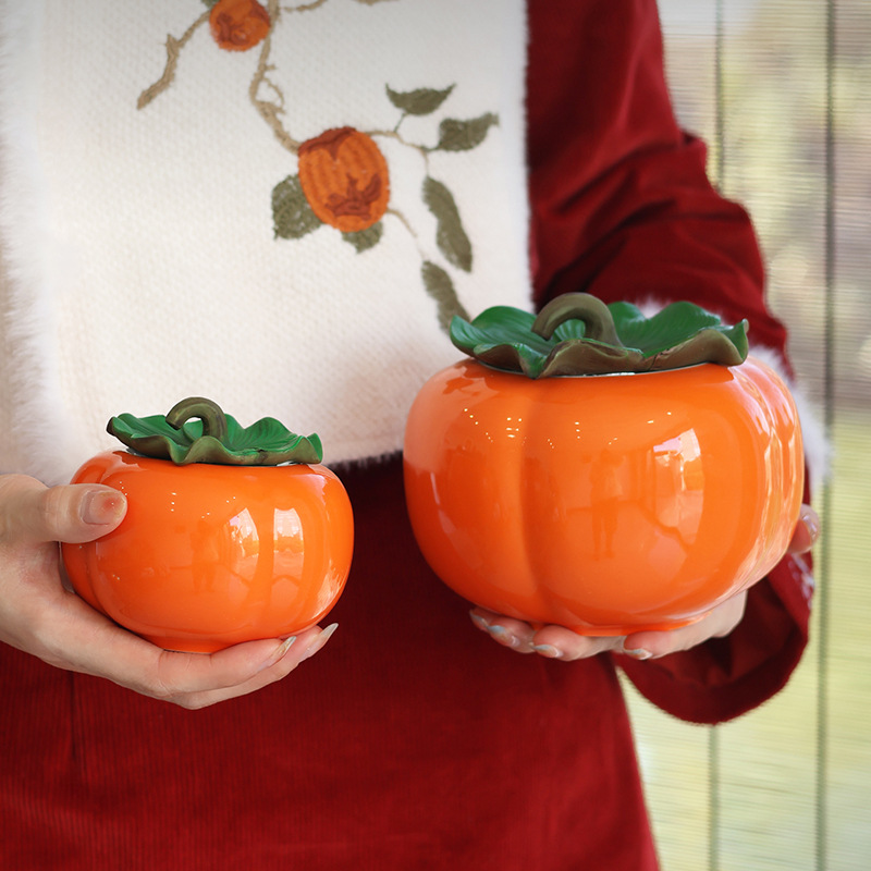 Fine Persimmon Jar Black Tea Green Tea Ceramic Tea Jar Sealed Storage Jar Tea Packaging Empty Jar Decorative Ornaments