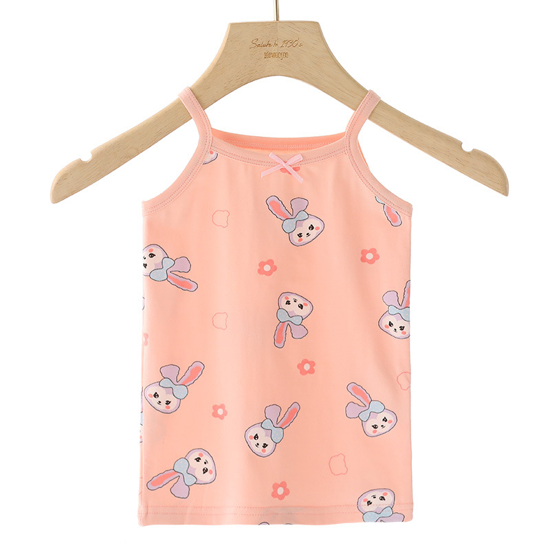 2024 Summer Thin Children's Cartoon Cotton Sleeveless Vest for Small and Medium-Sized Girls Cute Camisole Bottoming Vest