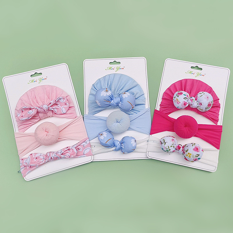 Baby Hat Hair Band Set European and American Children's Indian Hat Donut Hair Band Printed Rabbit Ear Hair Band 3 Piece Set