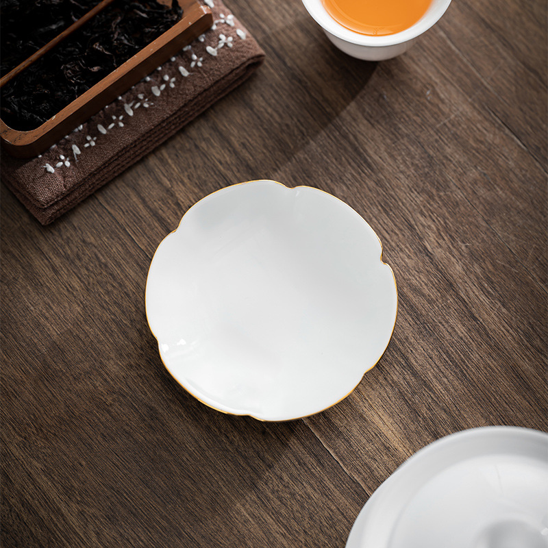 Handmade Sheep Fat Jade Porcelain Coaster Ceramic Coaster Tea Cup Insulation Pad Kung Fu Tea Set Saucer Dehua White Porcelain