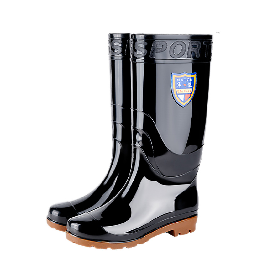 Wear-resistant high-heeled rain shoes men's gauze water shoes thickened warm long-heeled rain boots fleece-lined non-slip labor protection rubber shoes for construction site