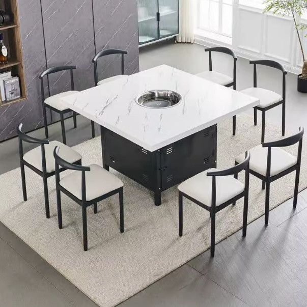 Imitation Marble Commercial Hotel Hot Pot Table Catering Hot Pot Restaurant Induction Cooker Gas Integrated Table String Special Table