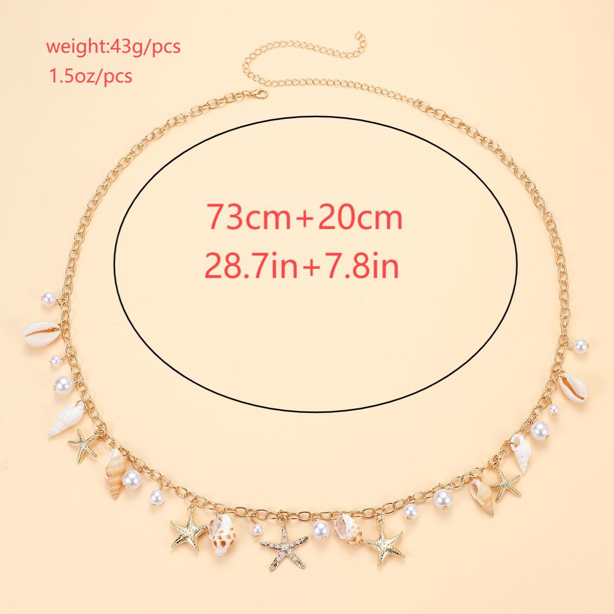 Bohemian Summer Beach Shell Waist Chain Seaside Travel Imitation Pearl Starfish Conch Pendant Body Chain European and American
