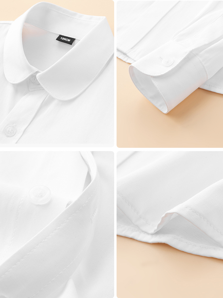 Boys White Shirt Children's White Shirt Children's School Uniform Performance Costsize Spring and Autumn Long Sleeve Girls White Shirt