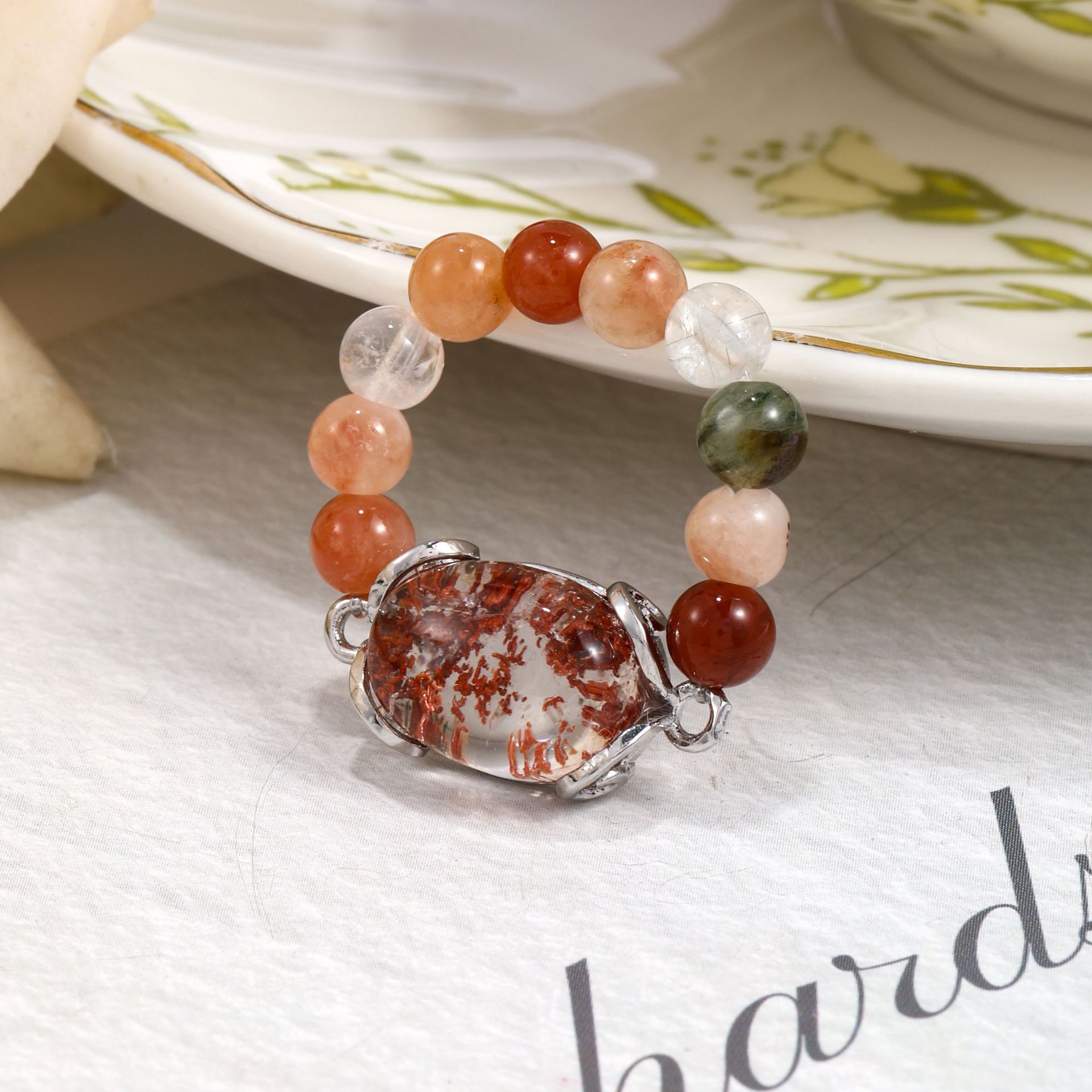 Natural Color Rabbit Fur Crystal with Four Seasons Ghost Magic Box Fashion Versatile Ring DIY Original Design Gift