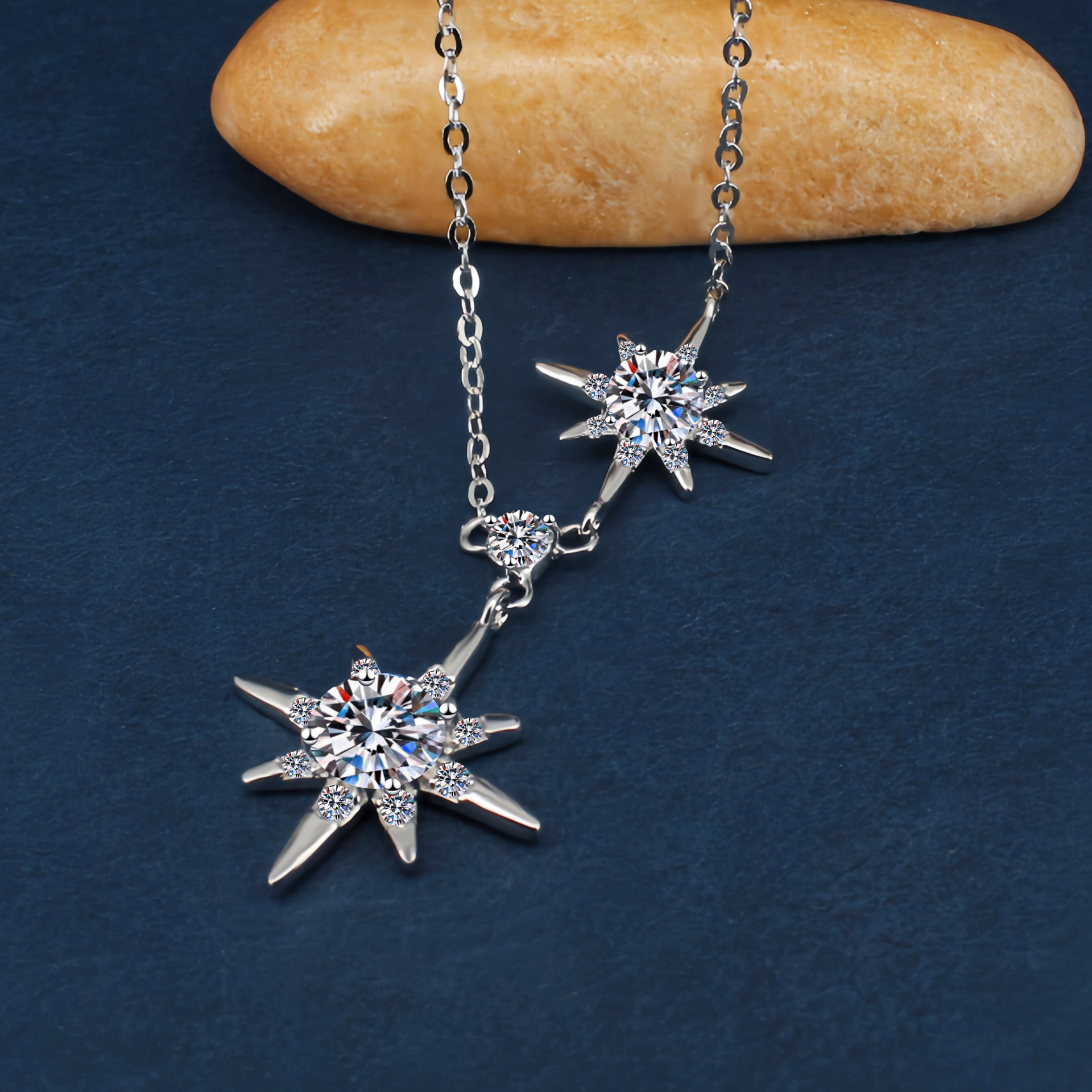 Original Design D Color Moissanite Six-Pointed Star Necklace S925 Sterling Silver Pendant Star Necklace for Women Factory Direct Supply