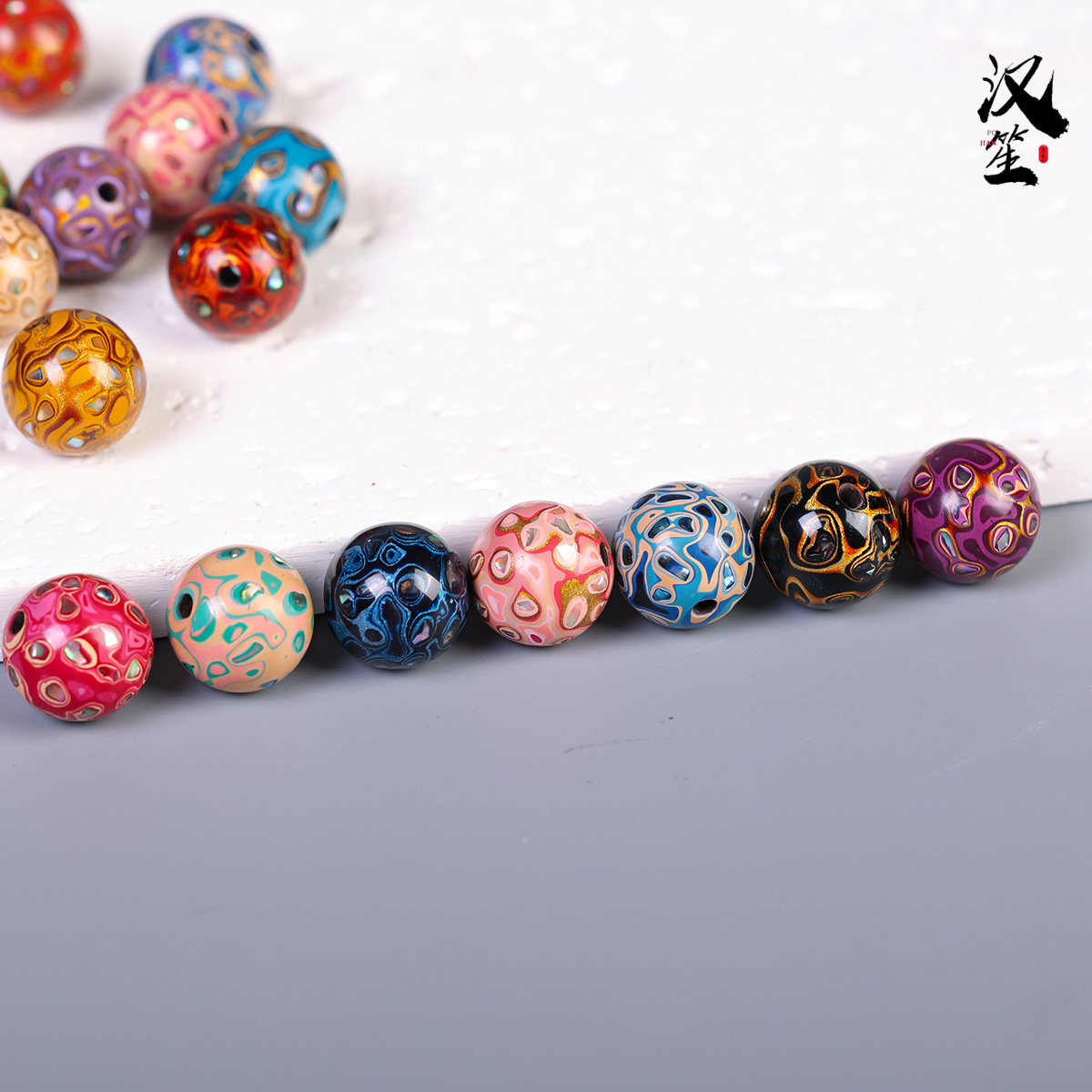 Large Lacquer Beads 12mm Mother-Of-Pearl Loose Beads Manufacturer Wholesale Wenwan Bracelets Single Beads Buddha Beads DIY Multi-Treasure Bracelet Accessories