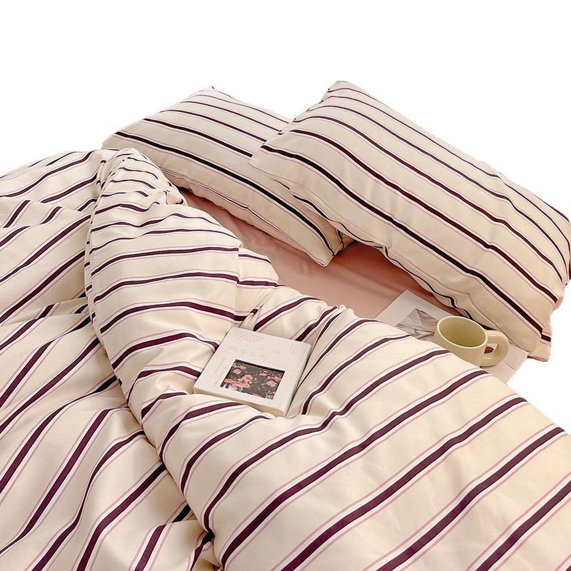 Hot Blogger Style Striped Korean Style Simple INS Four-piece Bedding Single Double Three-piece Bed Sheet Quilt Cover