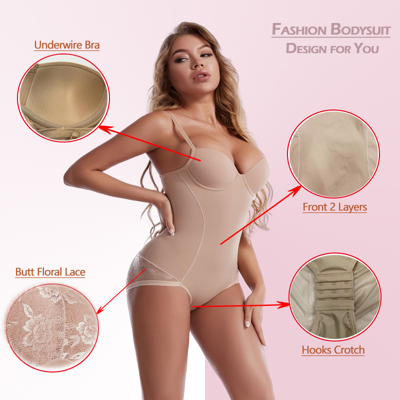 Foreign Trade Hot-Selling Lace Shapewear, Tummy Control and Body Shaping Jumpsuit with Bra, Chest Support, Deep V Body Shaping Jumpsuit, Corset