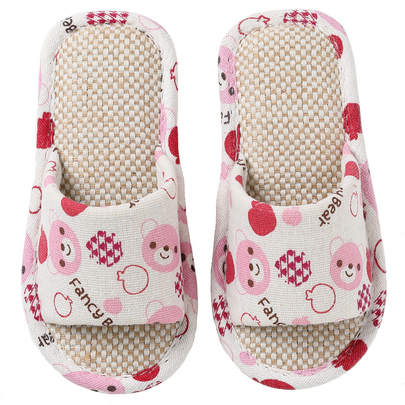 New Four Seasons linen slippers children's simple cartoon cute boys and girls home indoor non-slip sweat-absorbing