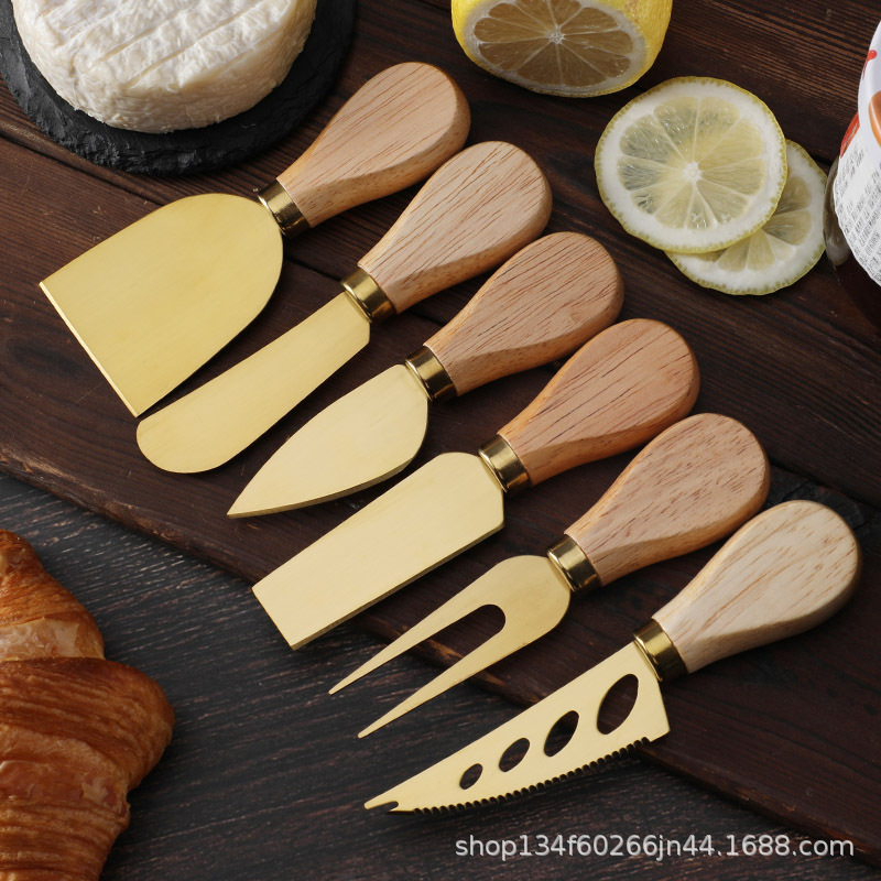 In-Stock Wholesale Rubber Wood Handle Cheese Tools 420 Stainless Steel Cheese Pizza Knife Cutlery Forks Hot Sale in North America