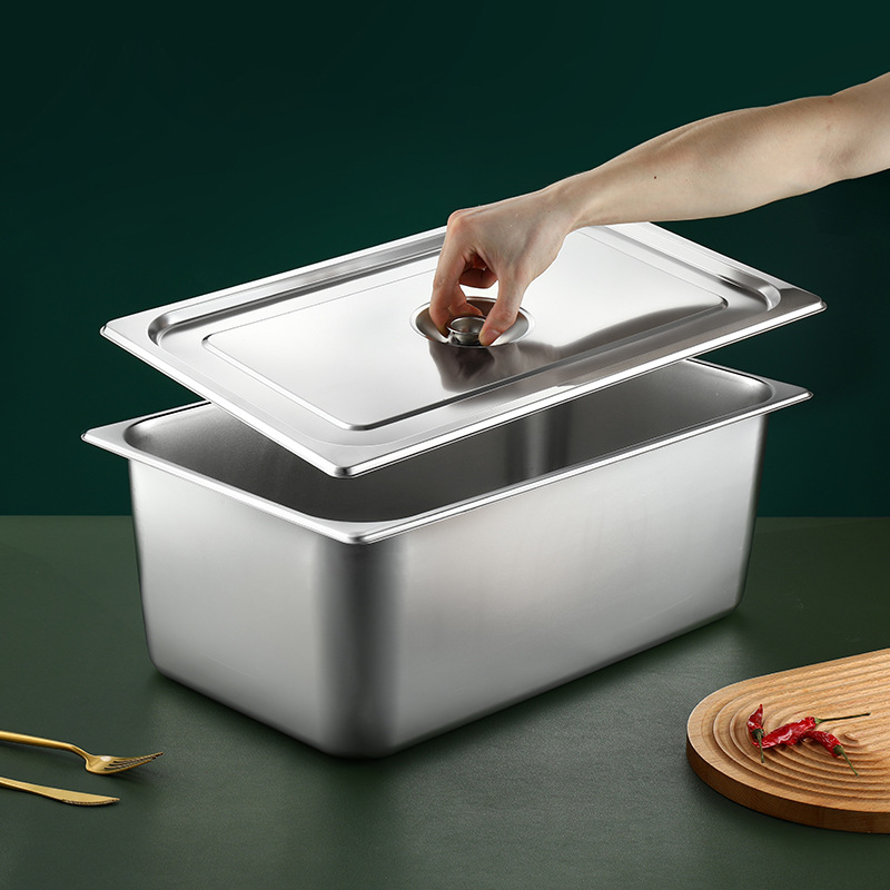 Stainless Steel Square Basin Portion Basin with Lid Fast Food Truck Vegetable Serving Basin Milk Tea Shop Small Ingredient Basin Spicy Hot Pot Serving Basin