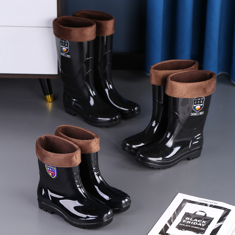 Zhengli men's labor protection shoes rain boots wholesale rain boots waterproof non-slip padded velvet cover acid and alkali resistant high water shoes wholesale