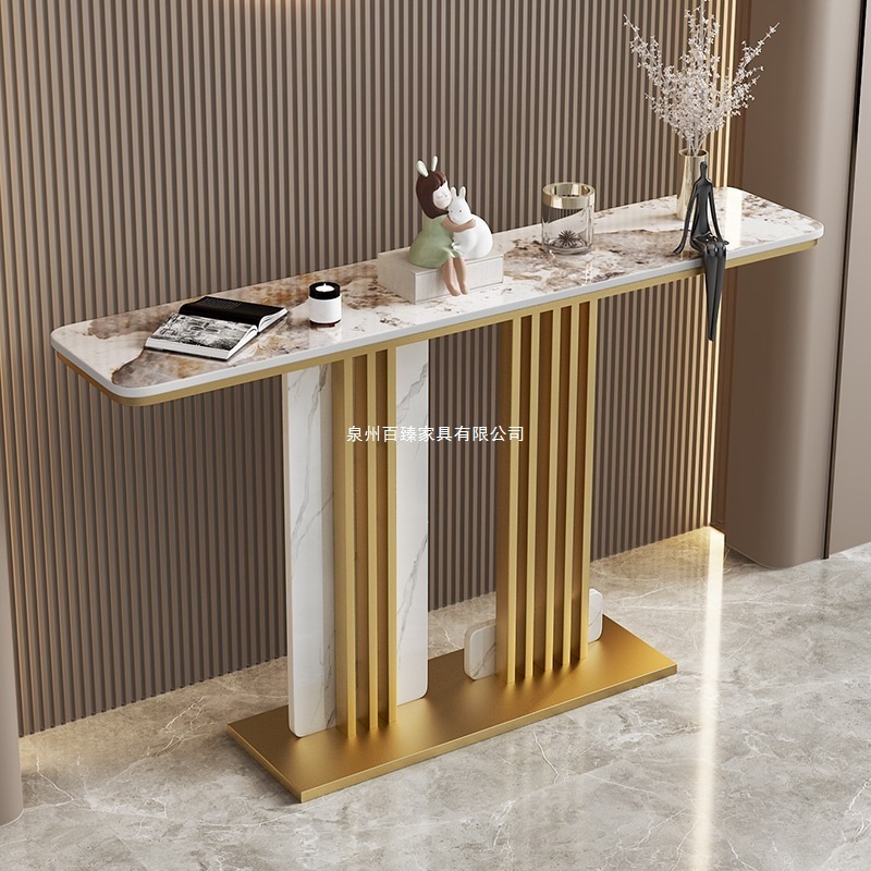 New Slate Creative Entryway Table, Minimalist Entryway Cabinet, Wall-Mounted Semi-Circular Marble Console, Light Luxury