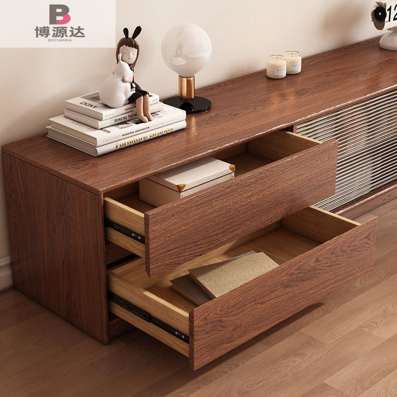 Full Set TV Cabinet Coffee Table Full Solid Wood Floor-standing Living Room Storage Integrated Film and Television Machine Side Cabinet TV Cabinet