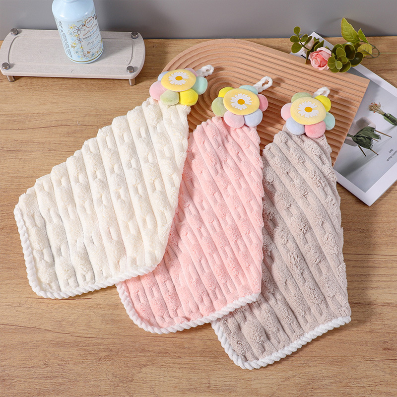 Sunflower Hand Towel Hanging Thickeneded Hand Towel Handkerchief Kitchen Bathroom Hand Washing Absorbent Towel