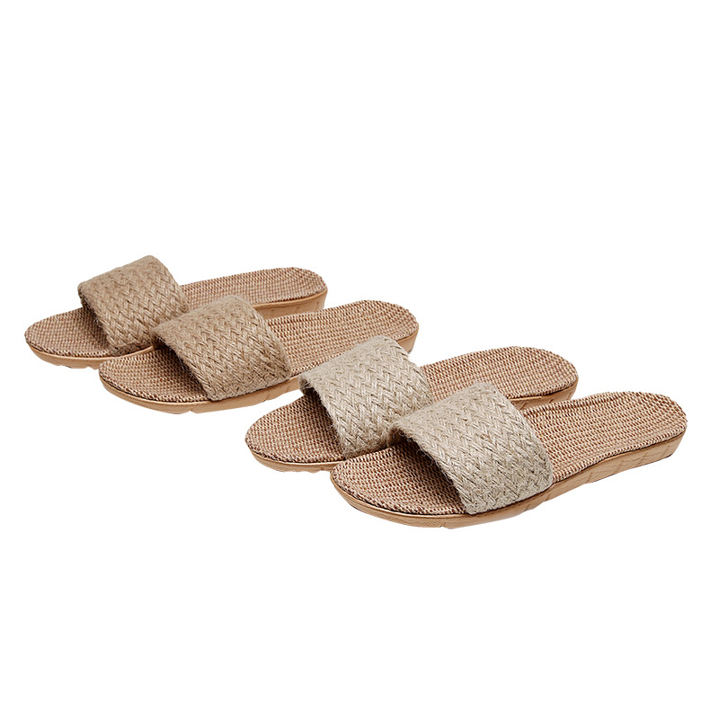 Summer linen slippers woven home indoor couple sandals breathable non-slip sweat-absorbing wooden floor cotton and linen straw shoes