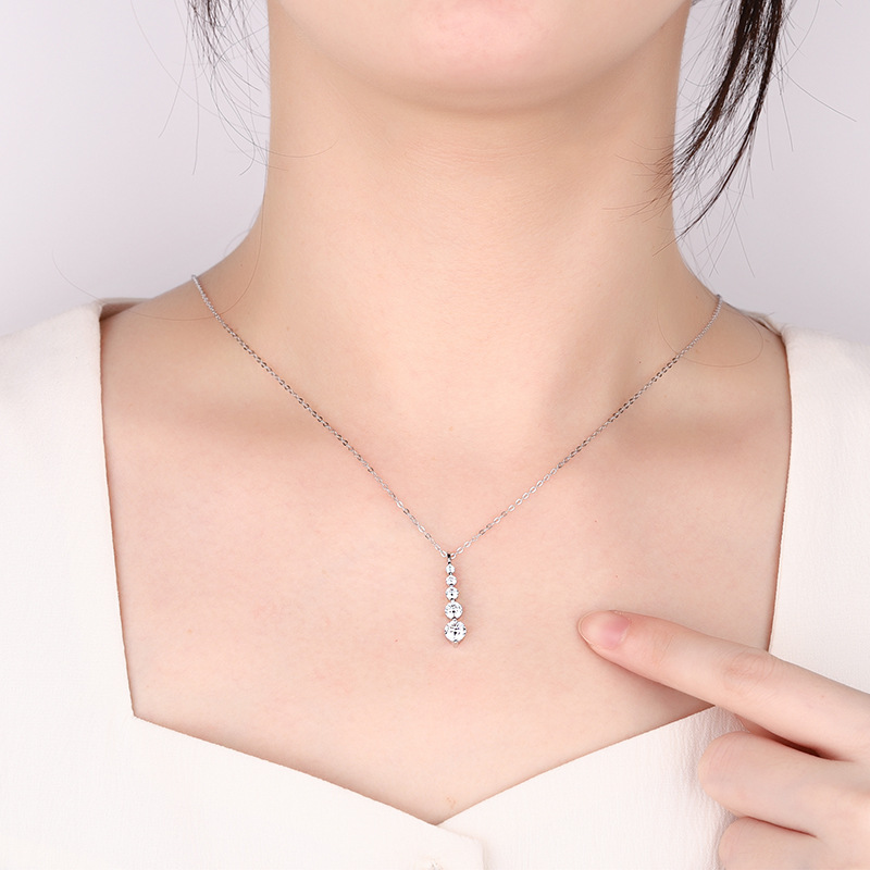 S925 Sterling Silver Ringed Diamond Simple Necklace Women's Korean Style Simple Elegant Small Fresh Mosane Diamond Clavicle Chain Cross-border