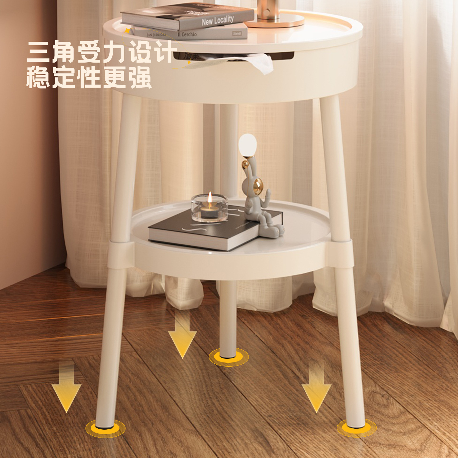 Sofa Side Table Movable Bedroom Bedside Table Cream Style Coffee Table Small Table Simple Modern Bedside Table Storage Rack