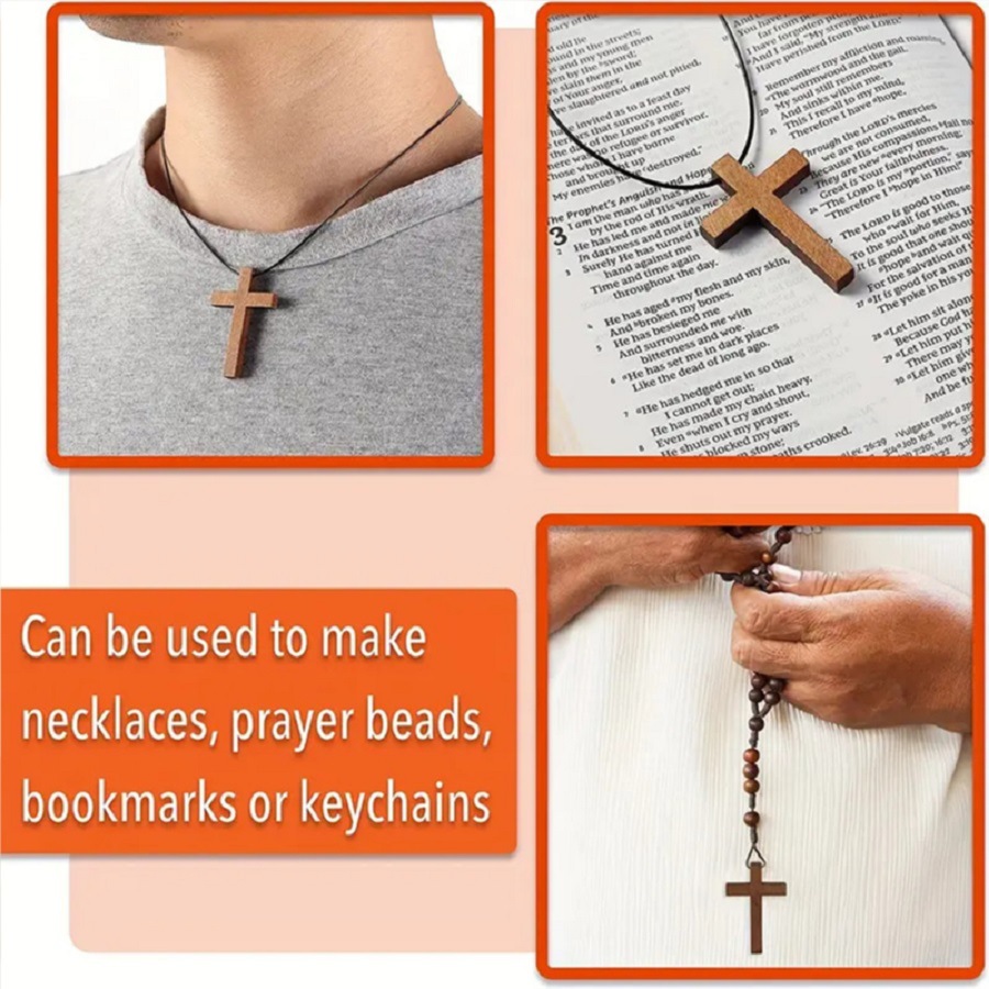 Wood cross pendant necklace solid wood with holes 4*3Cm brown wooden crafts cross-border factory direct sales