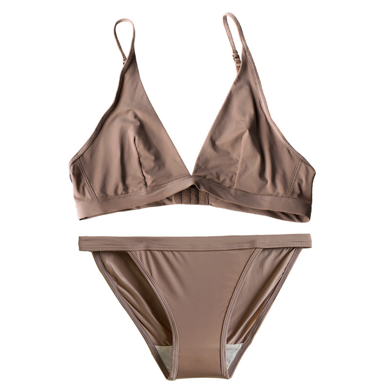 New French Triangle Cup Deep V Comfortable No Chest Pad Thin Breathable Bra suit Heart Bikini Underwear suit