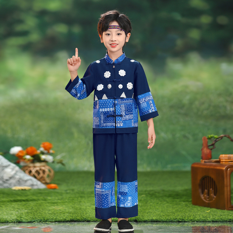 March 3 Zhuang Children Male Ethnic Costumes 61 Boys Hani Miao Yi Yao Dance Performance Costumes