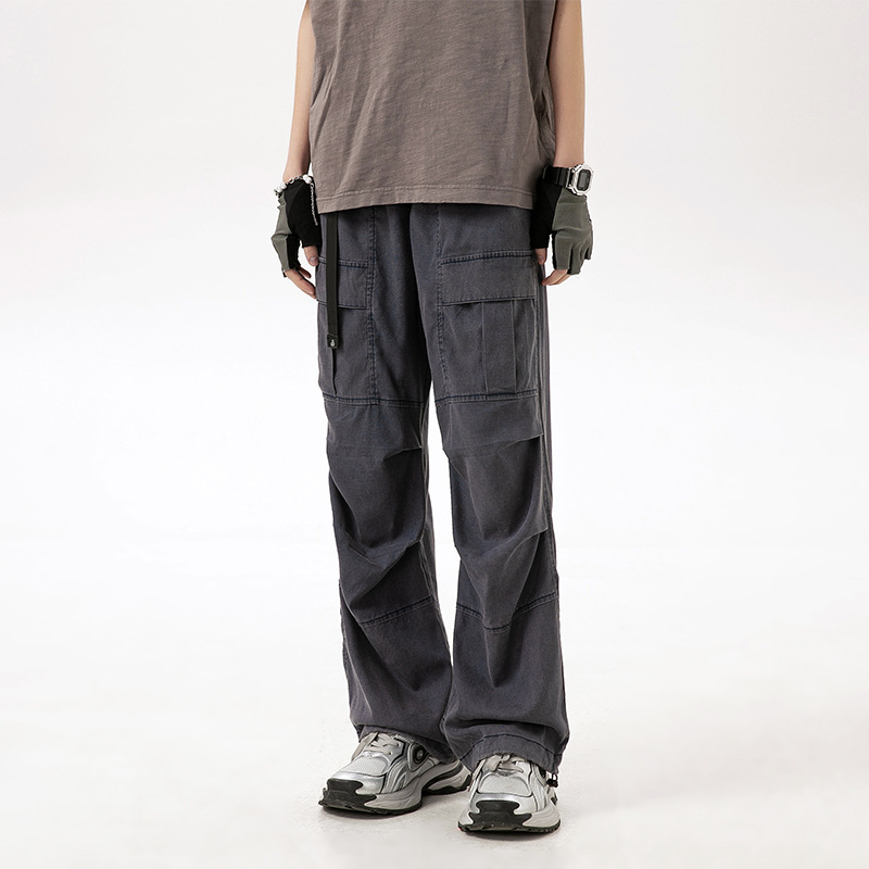 Denim Men's Wide-Leg Pants 2024 Dad's New Style Elderly Men's Shorts Middle-Aged High Street Loose American Cargo Pants