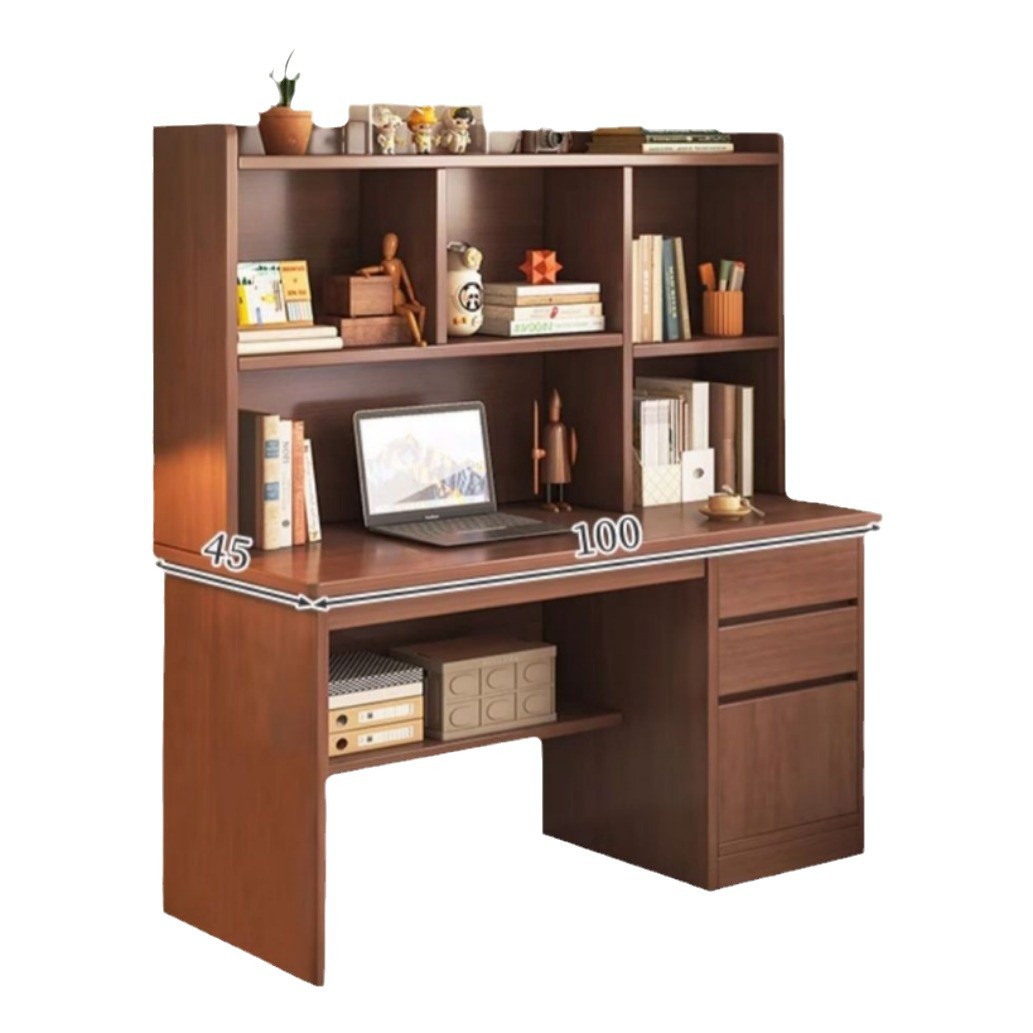 Solid Wood Study Table Desk and Bookshelf Integrated Study Table and Chair Student Home Bookcase Junior High School Senior high school Study Writing Desk