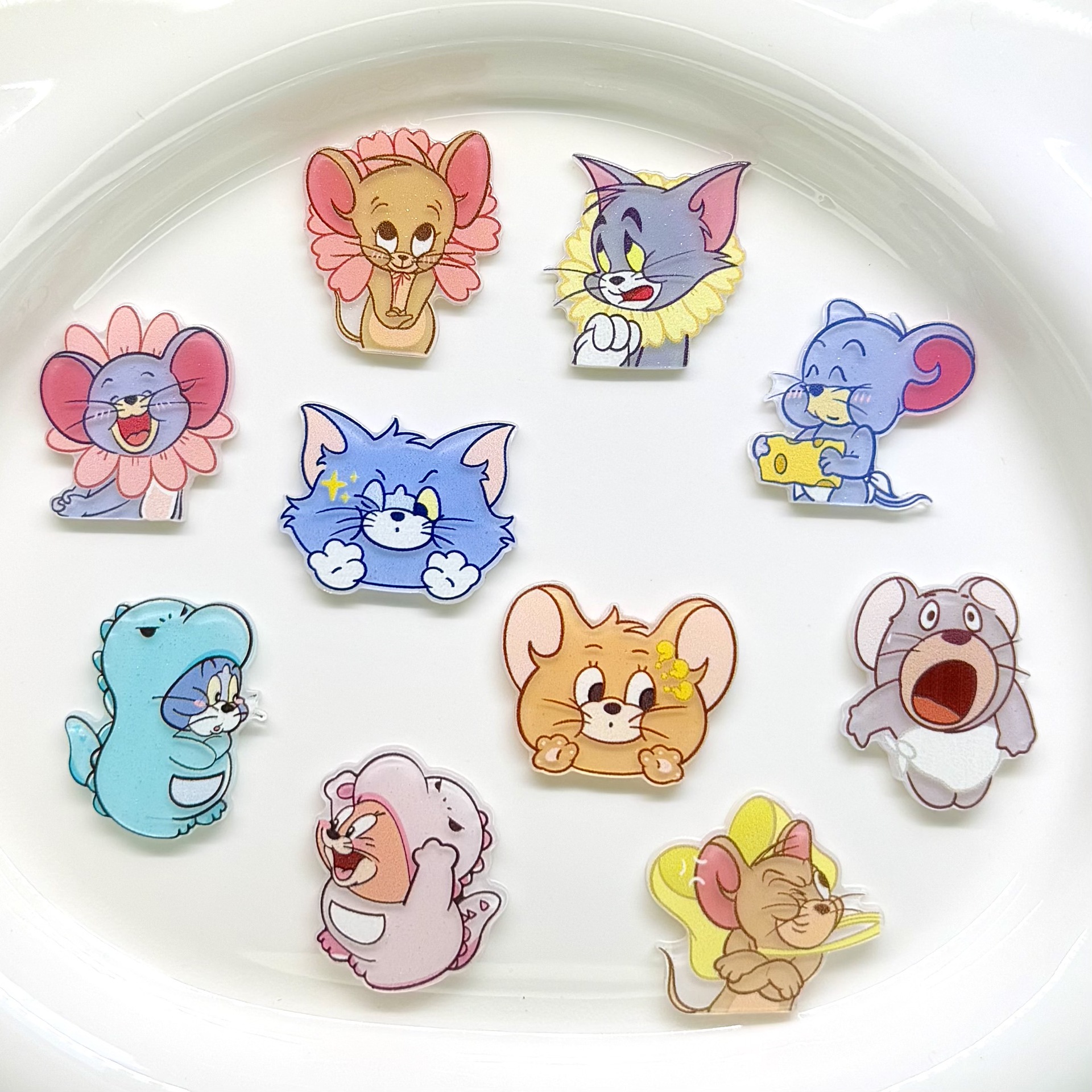 Acrylic Cute Cartoon Cat and Mouse DIY Hairpin Brooch Hair Rope Decorations Mobile Phone Case Accessories